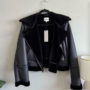 Vigoss - Faux Fur Black Leather Jacket